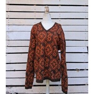 Vintage Robert Bruce Sweater Fall Color Abstract Wintuck Orange Brown 70s Unisex